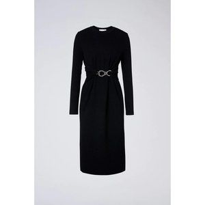 NWOT Scanlan Theodore Crepe Knit Belted Midi Dress Black Size SMALL